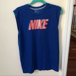 Men’s Blue Nike Dri-Fit Tank Top with Red and White Nike Logo